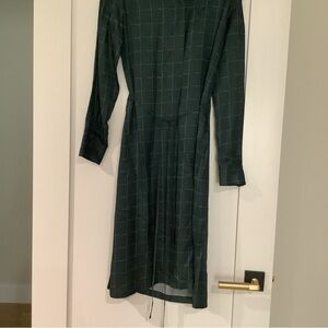 Theory Dark Green Checkered Long Sleeve Dress